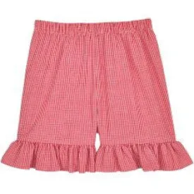 Red Classic Checks Ruffle Shorts