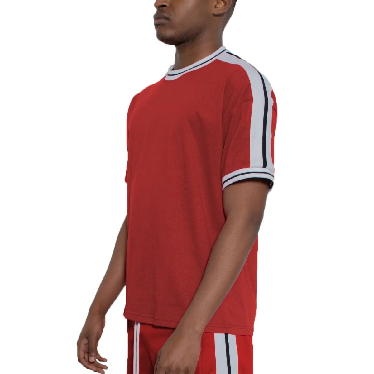 Red Side Stripe Tape Short Set