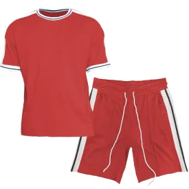 Red Side Stripe Tape Short Set