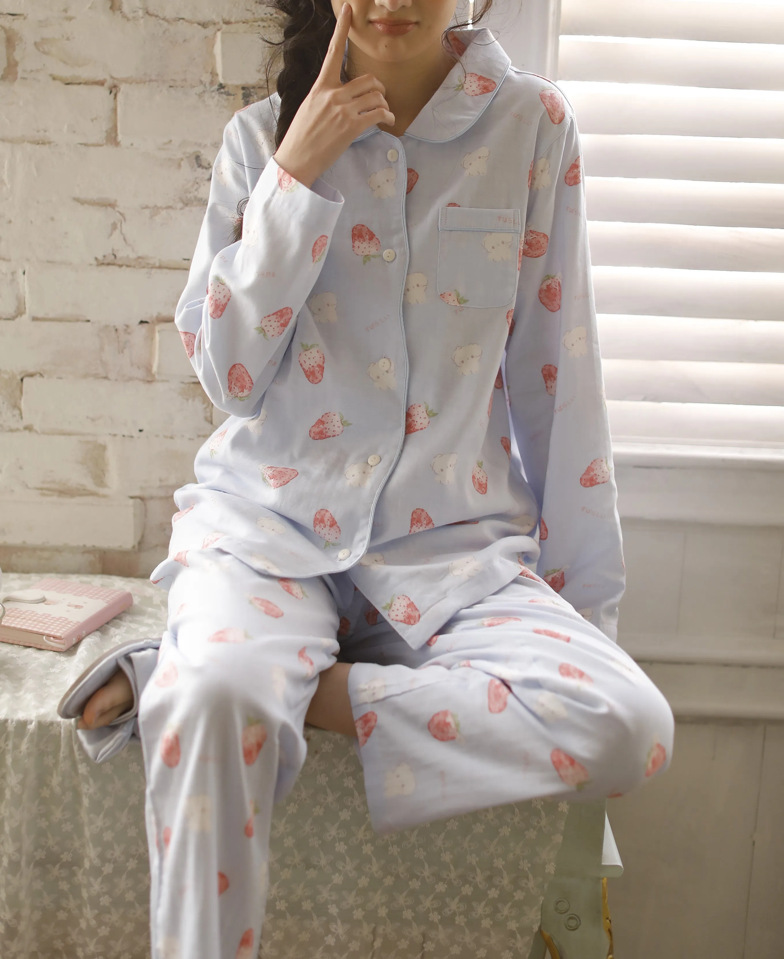 RH Women Pajamas Set Button Down Cotton Sleepwear Long Printed Pj Set RHW4036