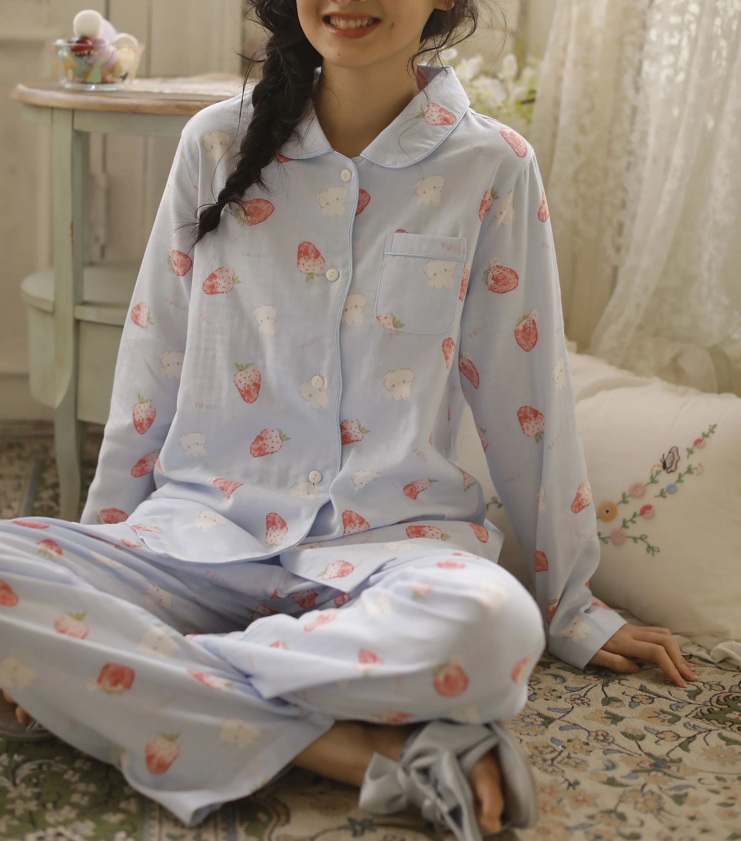 RH Women Pajamas Set Button Down Cotton Sleepwear Long Printed Pj Set RHW4036