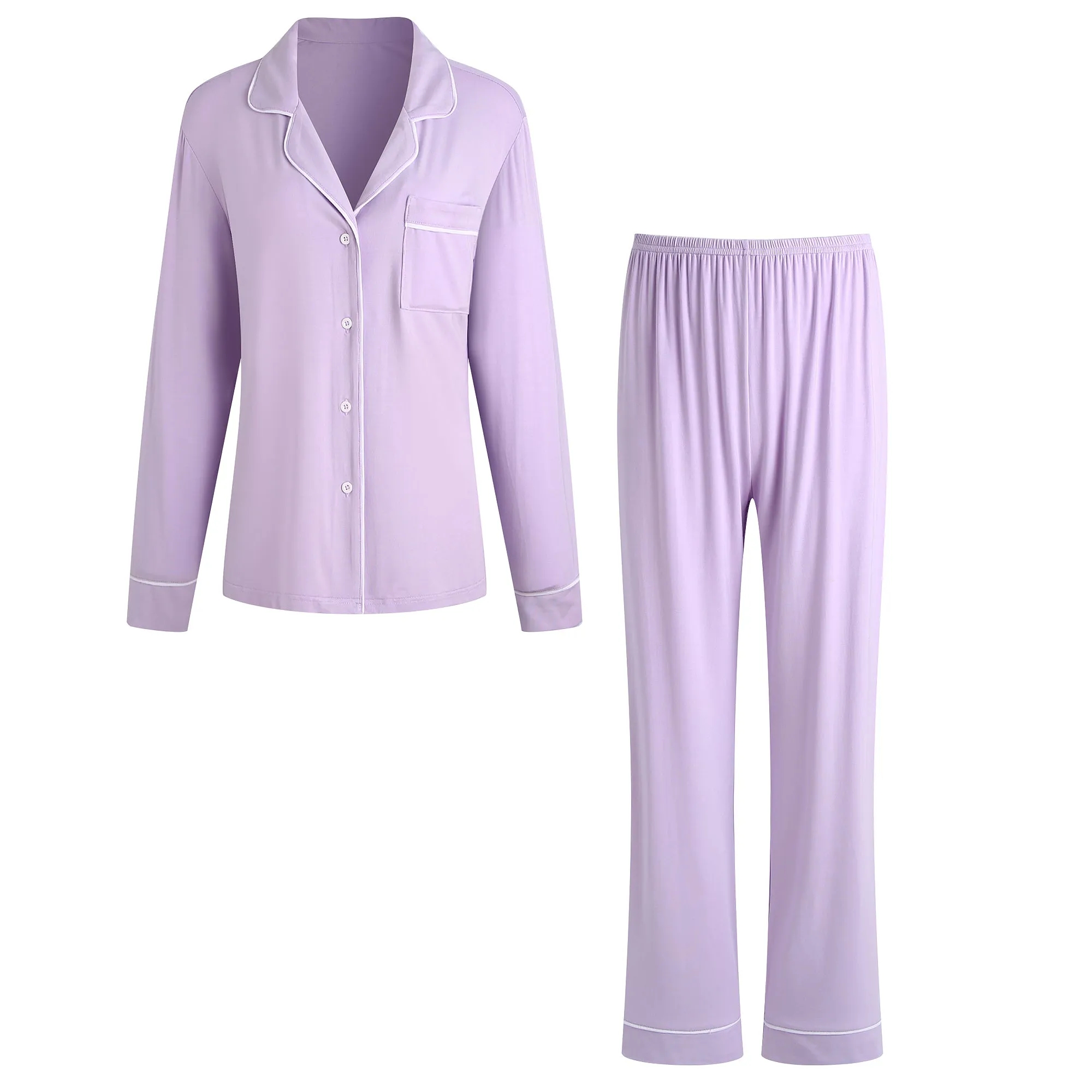 RH Women Pajamas Set Button Down Sleepwear Long Sleeve Long Pants Pj Set RHW4013