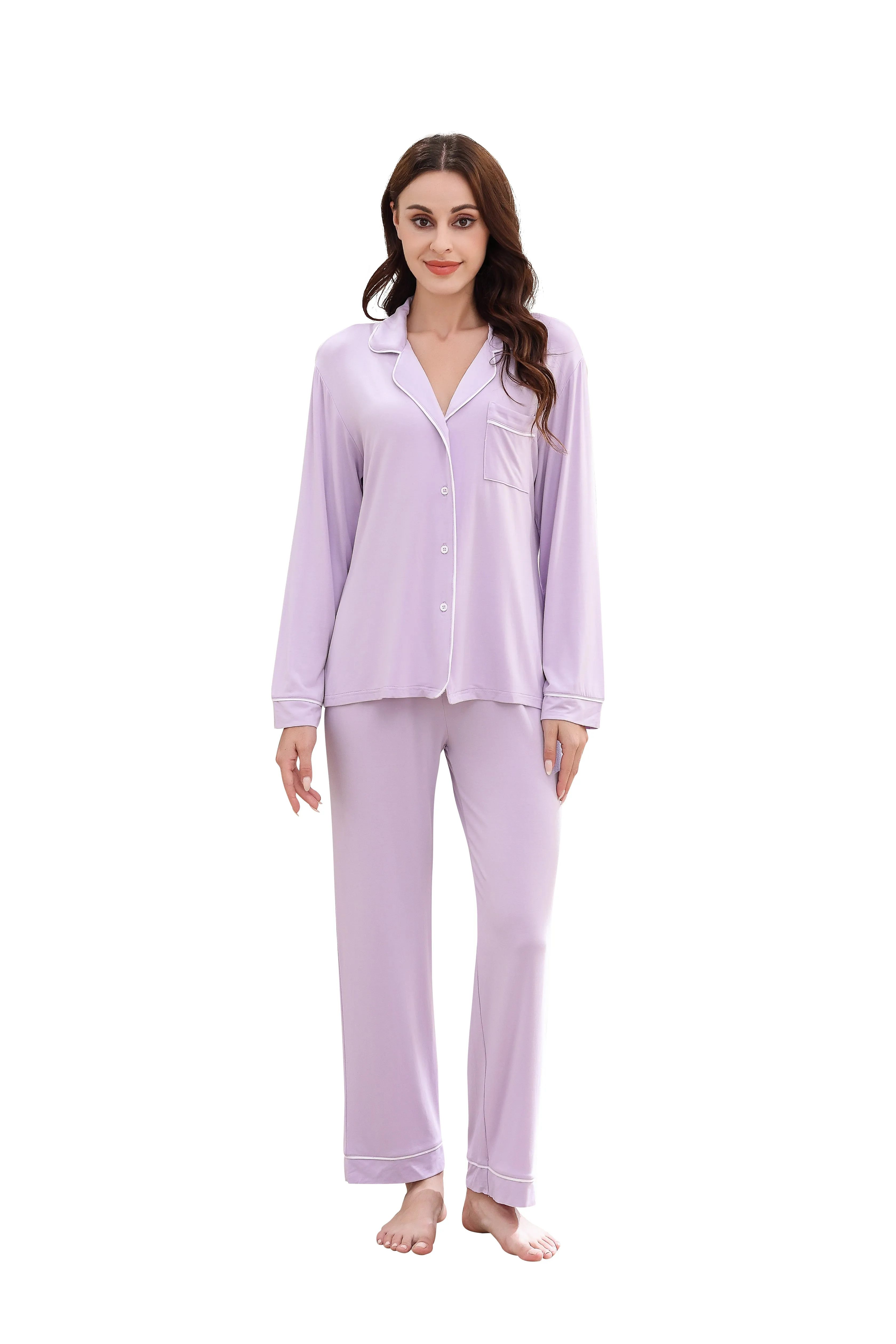 RH Women Pajamas Set Button Down Sleepwear Long Sleeve Long Pants Pj Set RHW4013