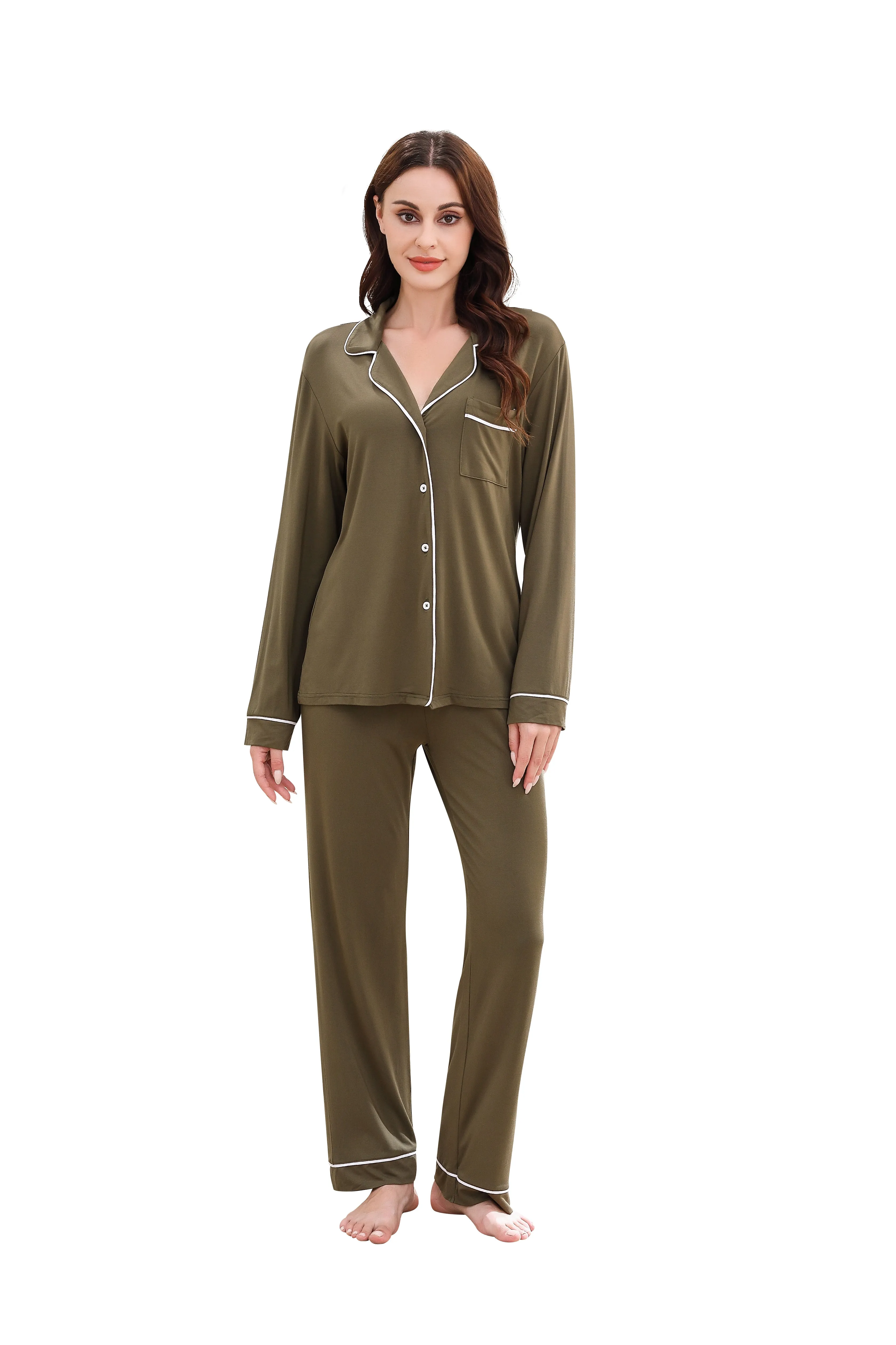 RH Women Pajamas Set Button Down Sleepwear Long Sleeve Long Pants Pj Set RHW4013