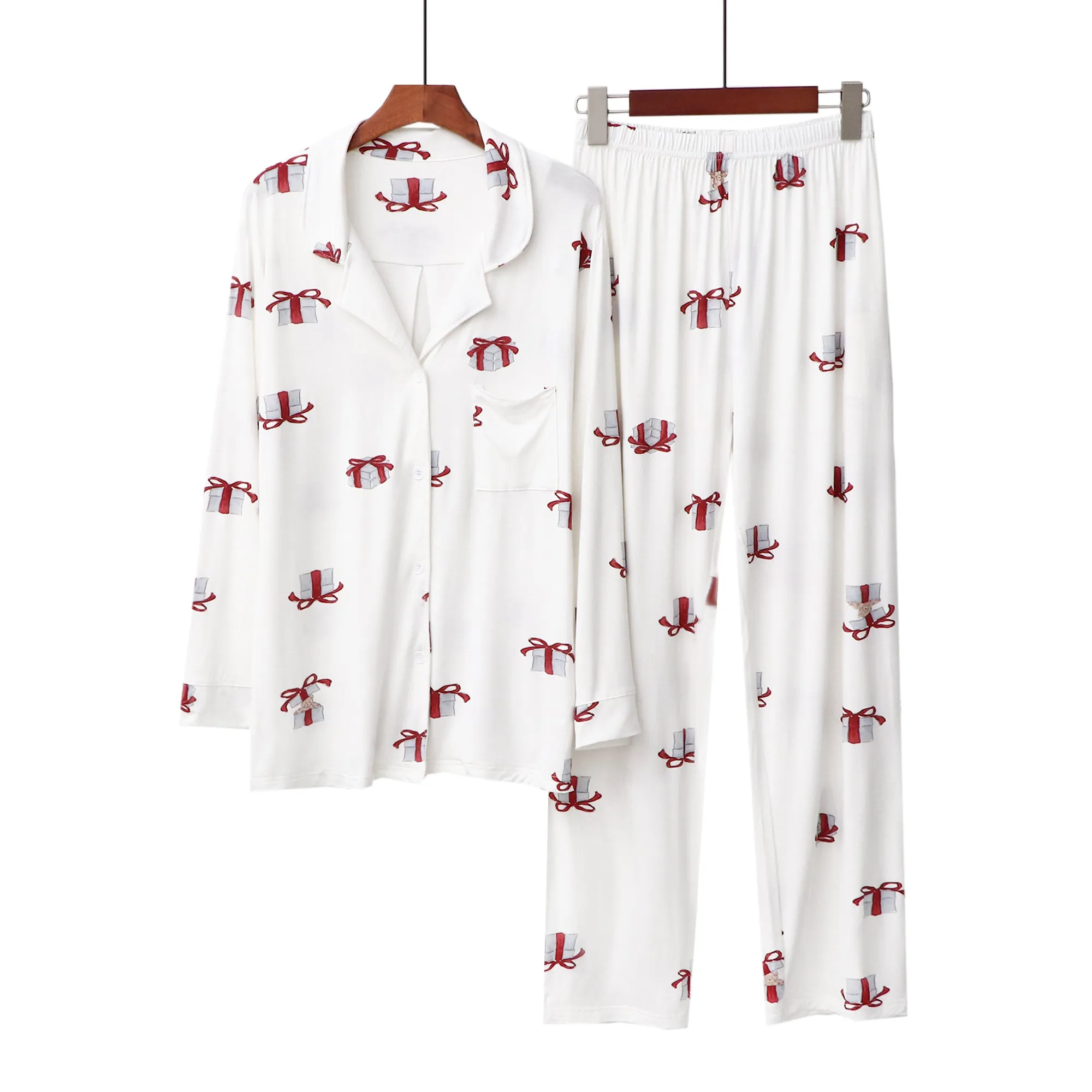 RH Women Printed Pajamas Set Collared Button Sleepwear Pjs Set Long Soft RHW4015