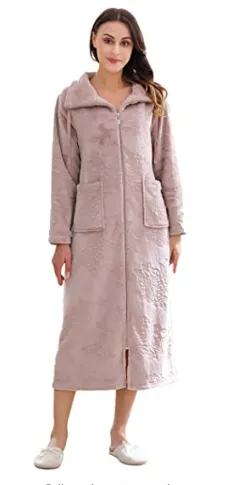 Richie House Dressing Gown Ladies Zip Up Fleece Collared Robe Lounge Coat Bathrobe RHW2883