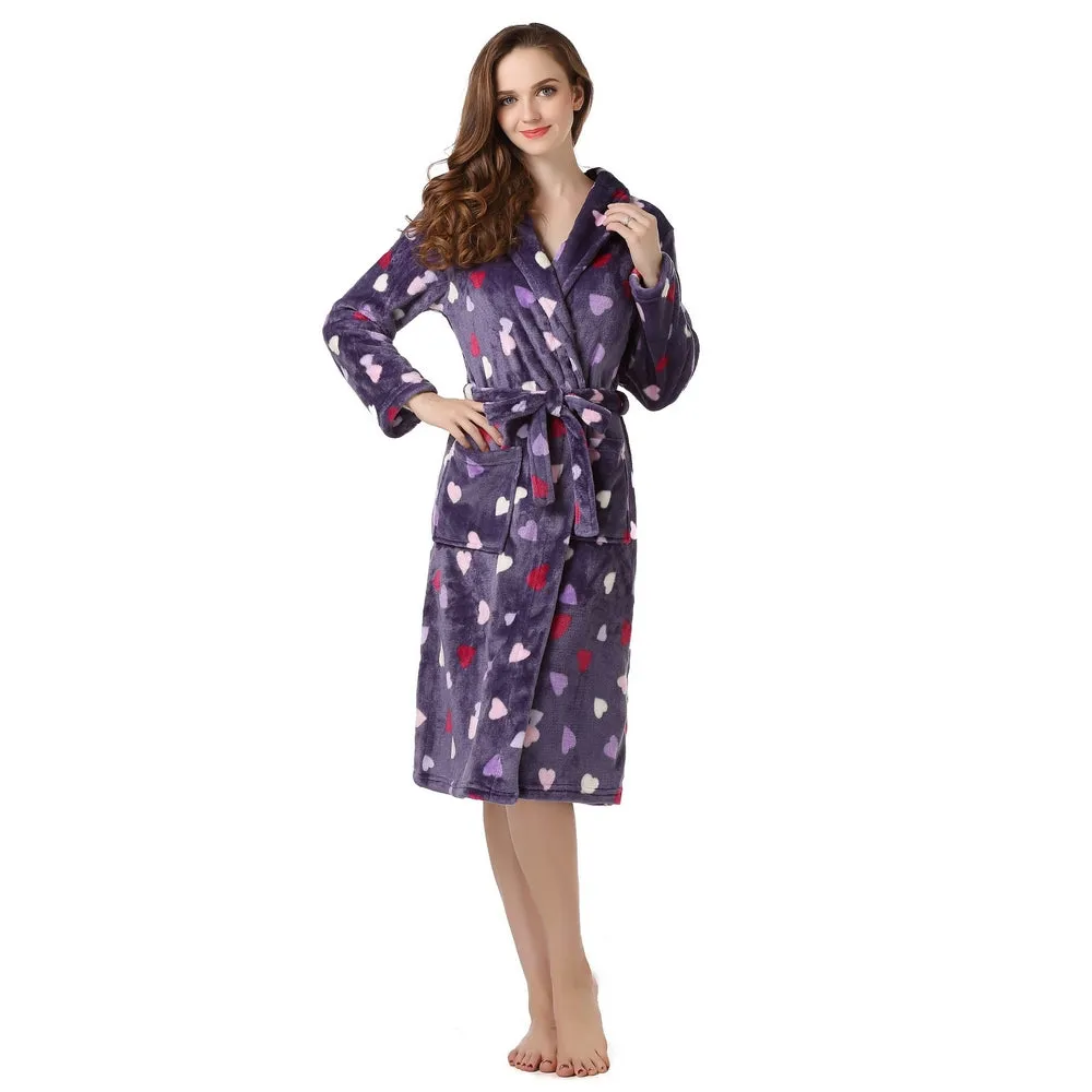 Richie House Women's Long Robe Purple Hearts Dressing Gown Bath Sleep Housecoat RHW2318