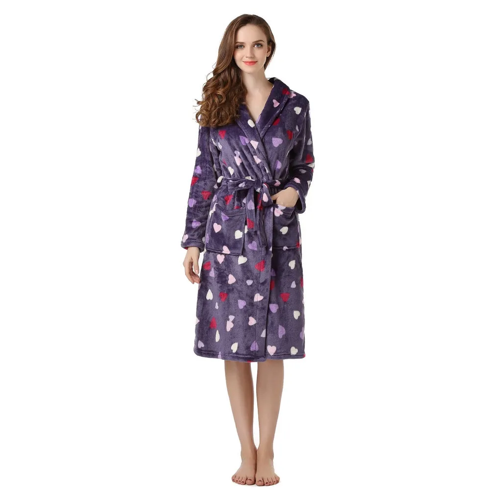 Richie House Women's Long Robe Purple Hearts Dressing Gown Bath Sleep Housecoat RHW2318