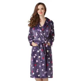 Richie House Women's Long Robe Purple Hearts Dressing Gown Bath Sleep Housecoat RHW2318