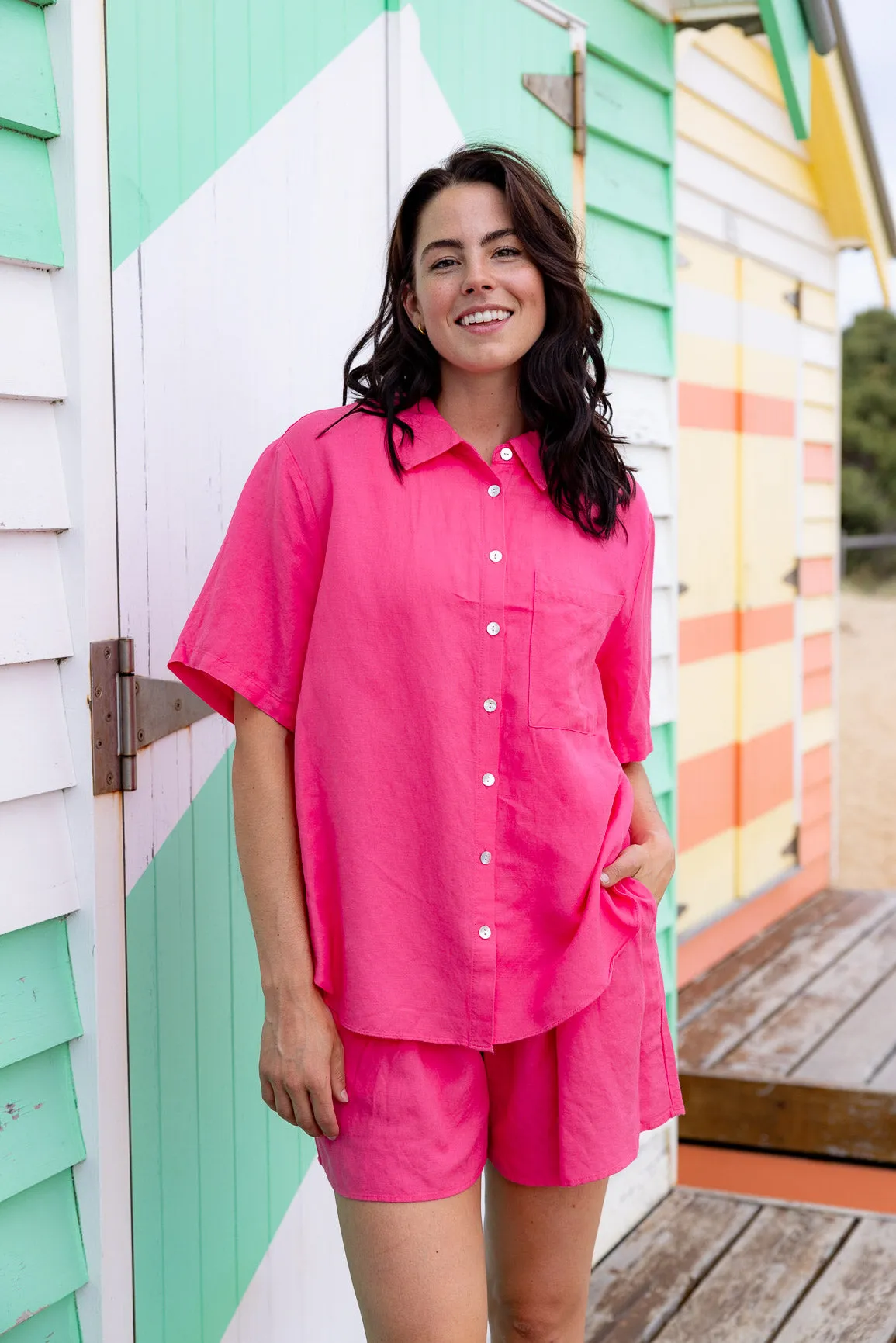 Samara Linen Blend Shirt in Pina Colada