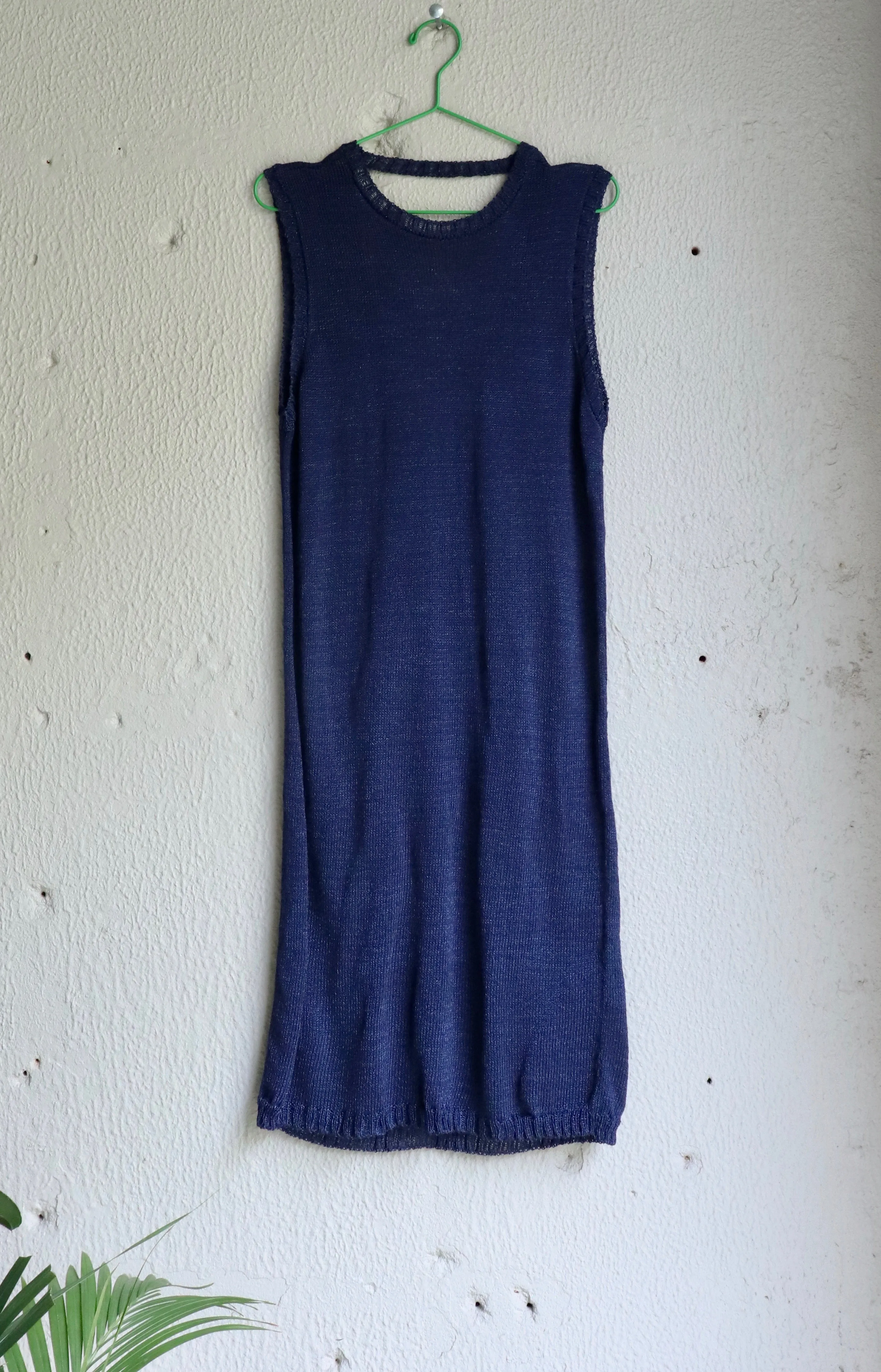 See Through Backless Knit Dress - Dark Blue