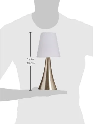 SIMPLE DESIGNS LT2014-WHT-2PK VALENCIA BRUSHED NICKEL MINI TOUCH TABLE LAMPS WITH FABRIC SHADES, WHITE (PACK OF 2)