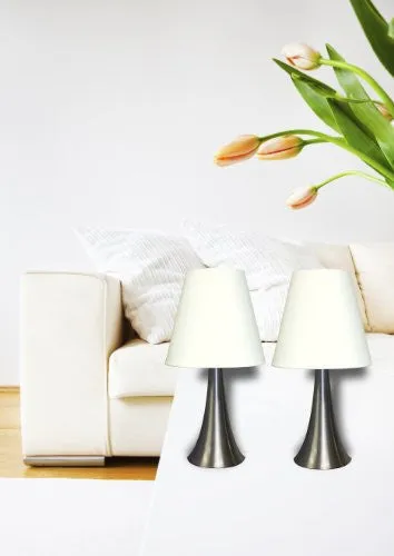 SIMPLE DESIGNS LT2014-WHT-2PK VALENCIA BRUSHED NICKEL MINI TOUCH TABLE LAMPS WITH FABRIC SHADES, WHITE (PACK OF 2)