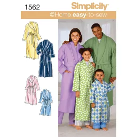 Simplicity Sewing Pattern 1562 Child’s, Teens’ and Adults’ Robe and Belt