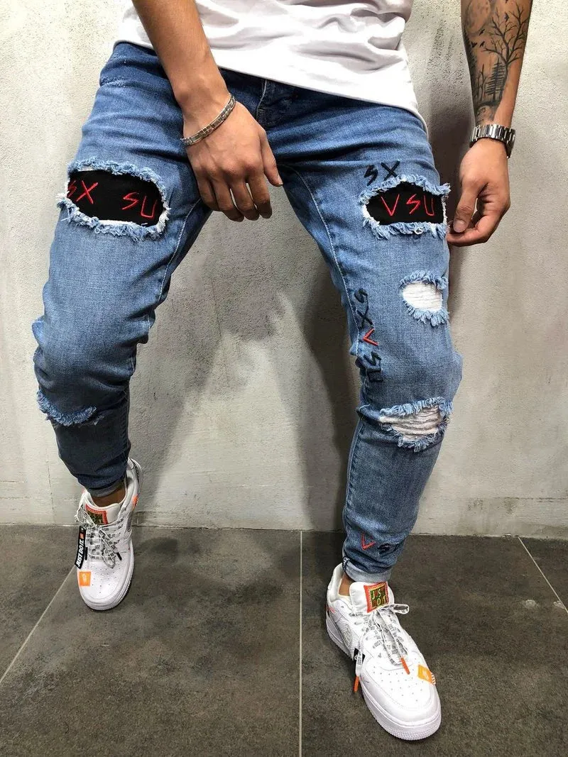 Street Ripped Slim Denim Trousers