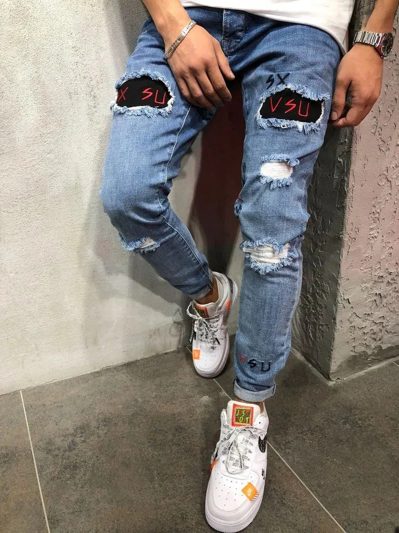 Street Ripped Slim Denim Trousers