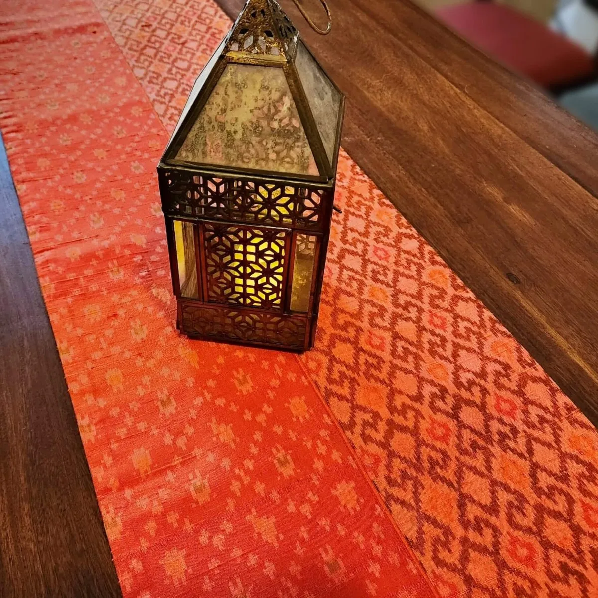 Tangerine Silk Ikat Table Runner