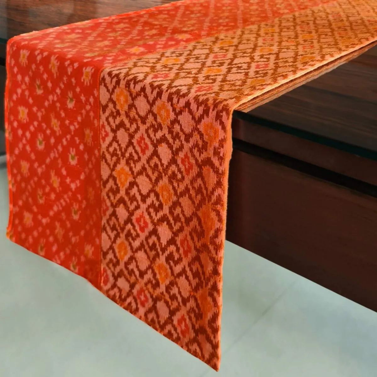 Tangerine Silk Ikat Table Runner