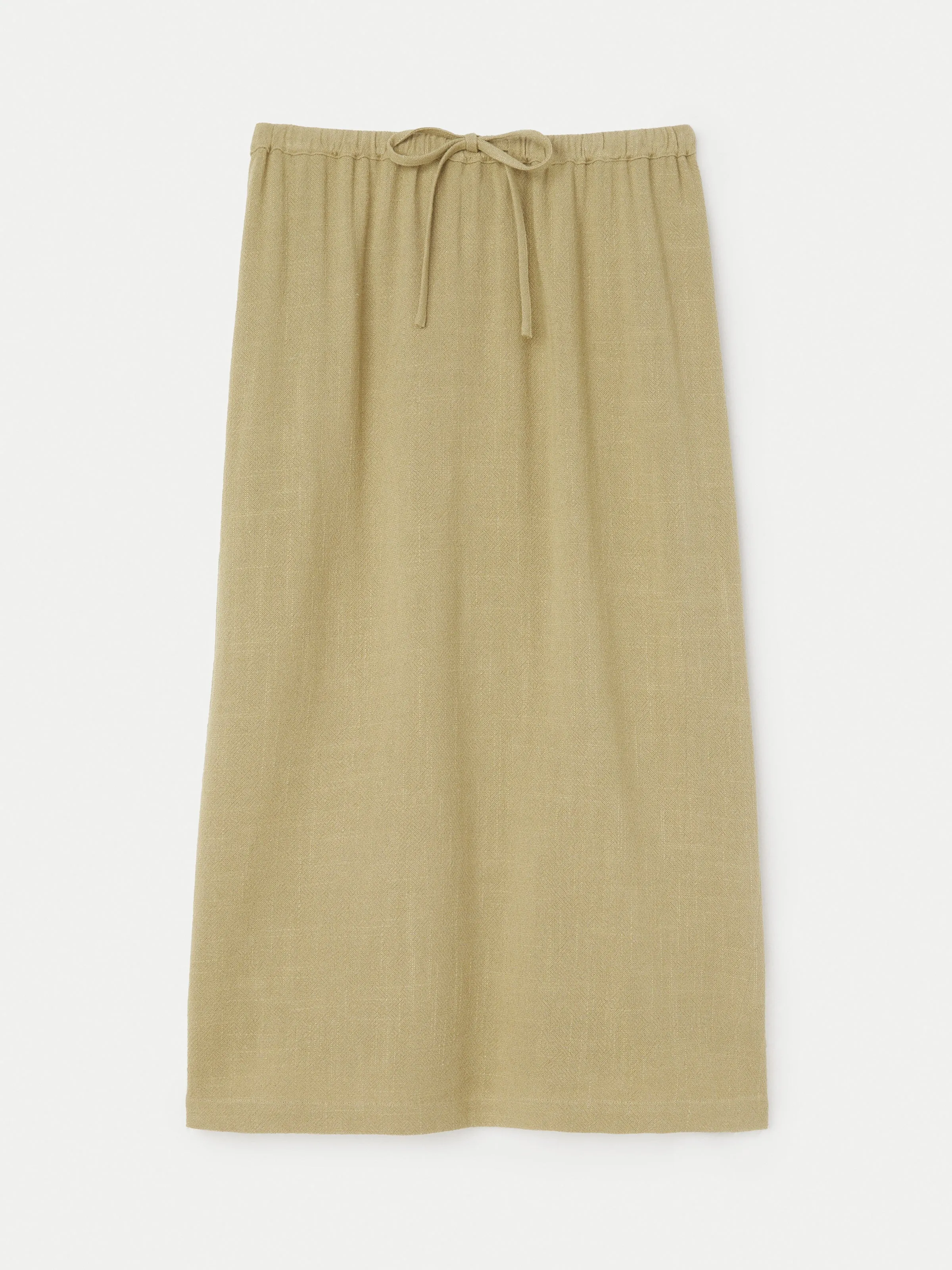 The Midi Linen Blend Skirt in Green Beige