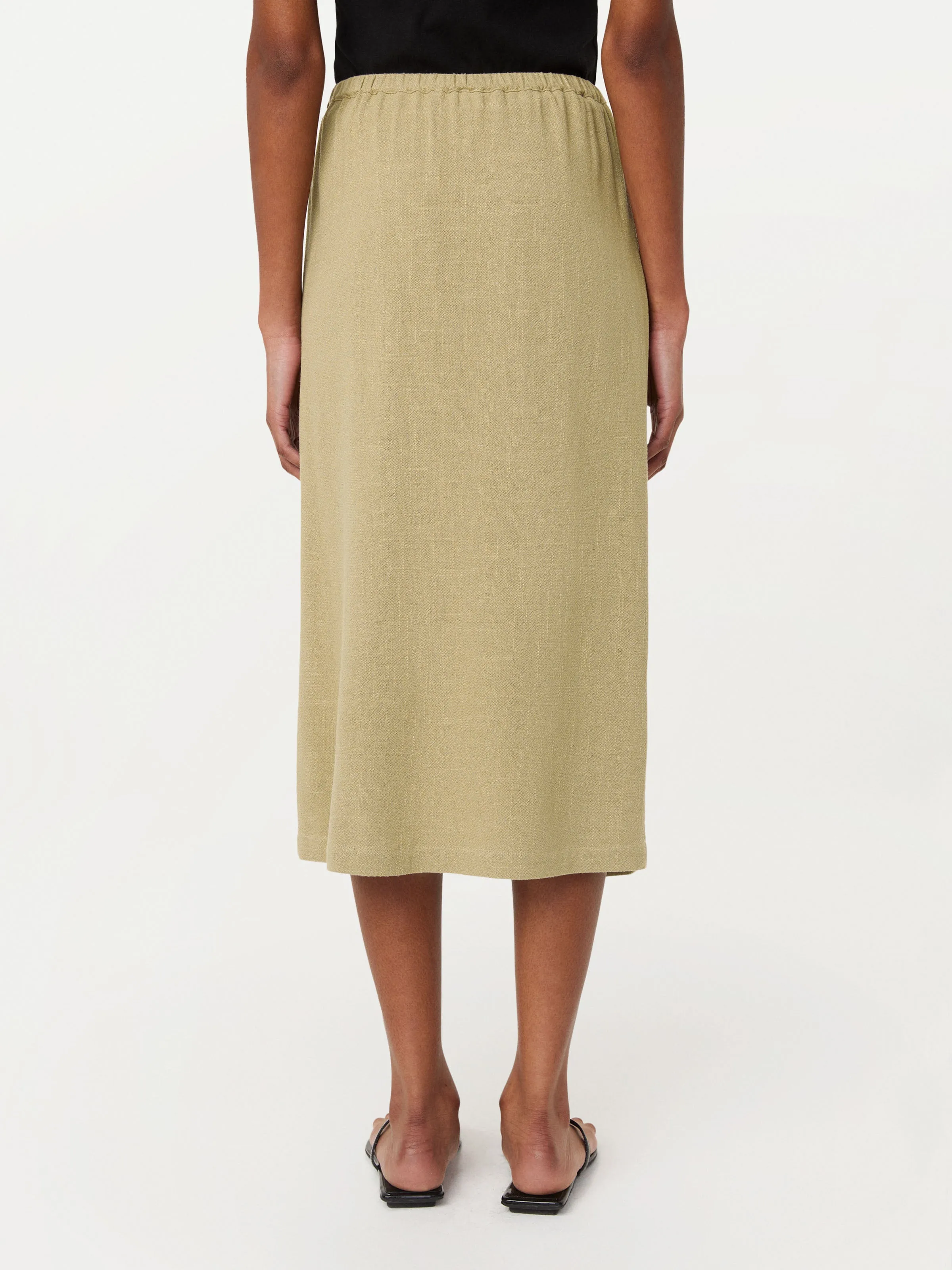 The Midi Linen Blend Skirt in Green Beige