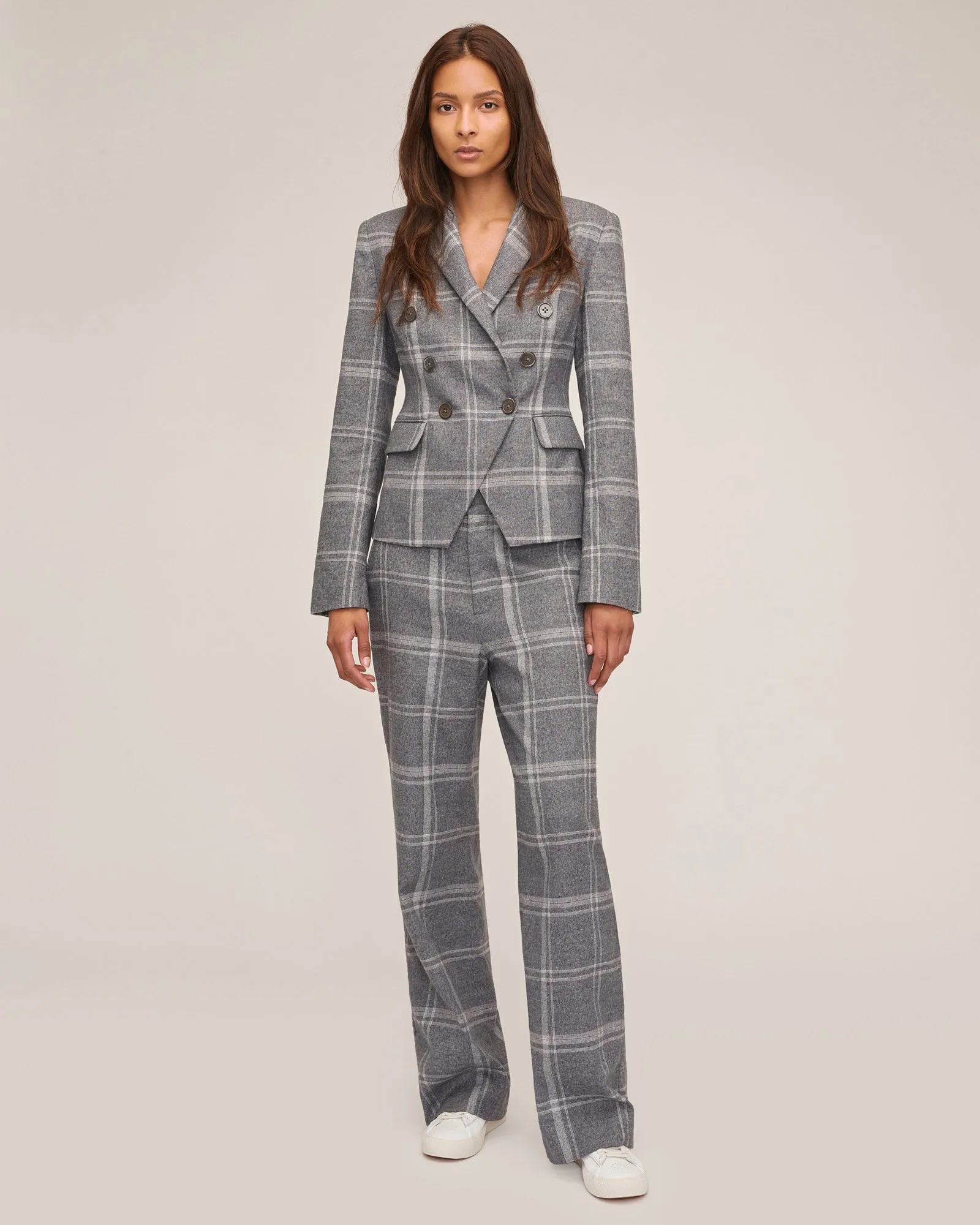 Theo Steel Plaid Double Waist Trouser