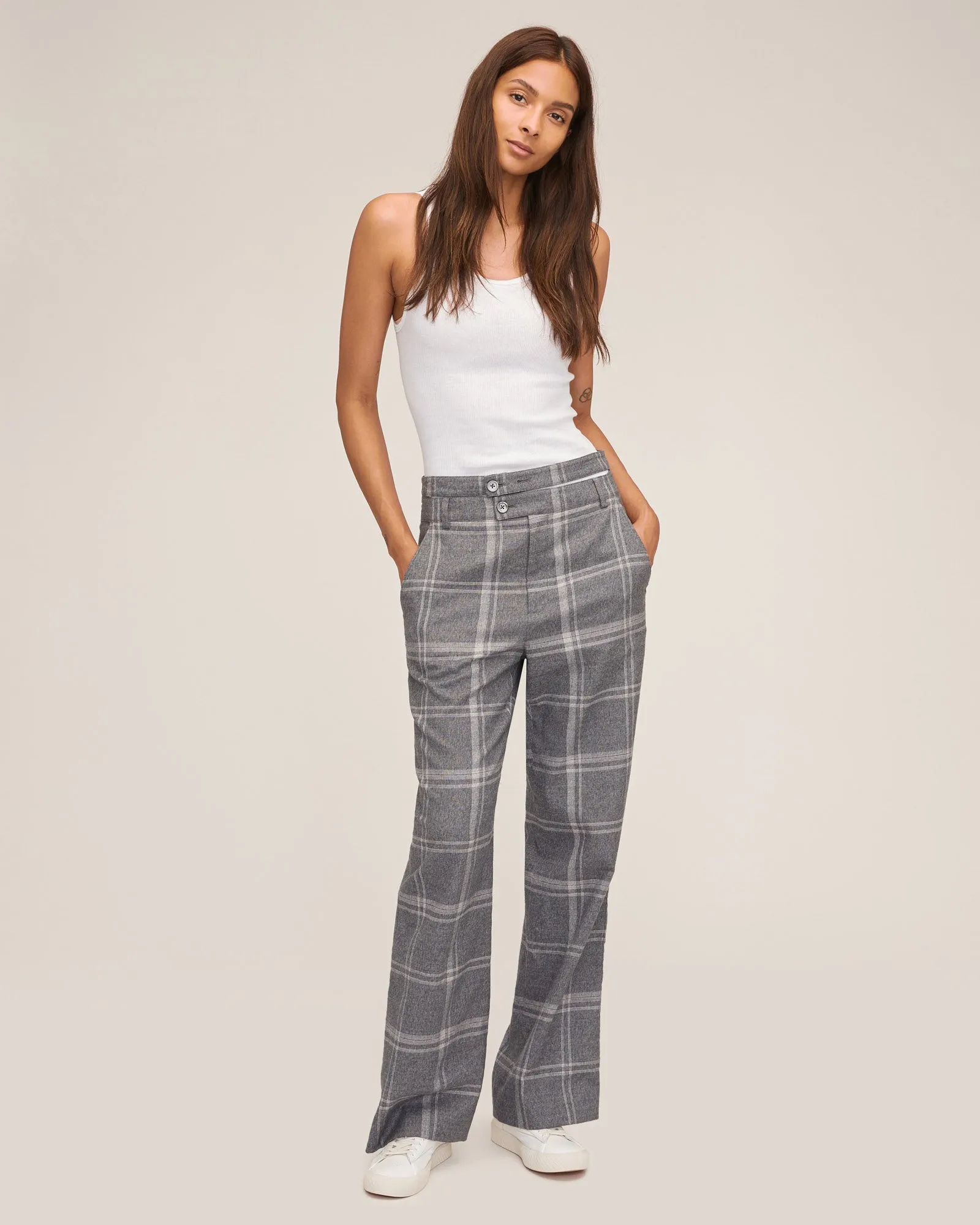 Theo Steel Plaid Double Waist Trouser