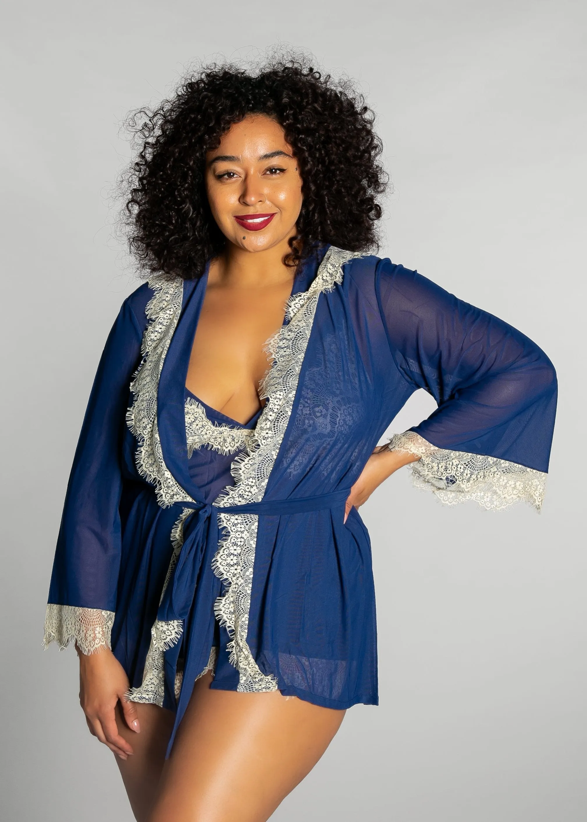 Up All Night Lace Trim Robe