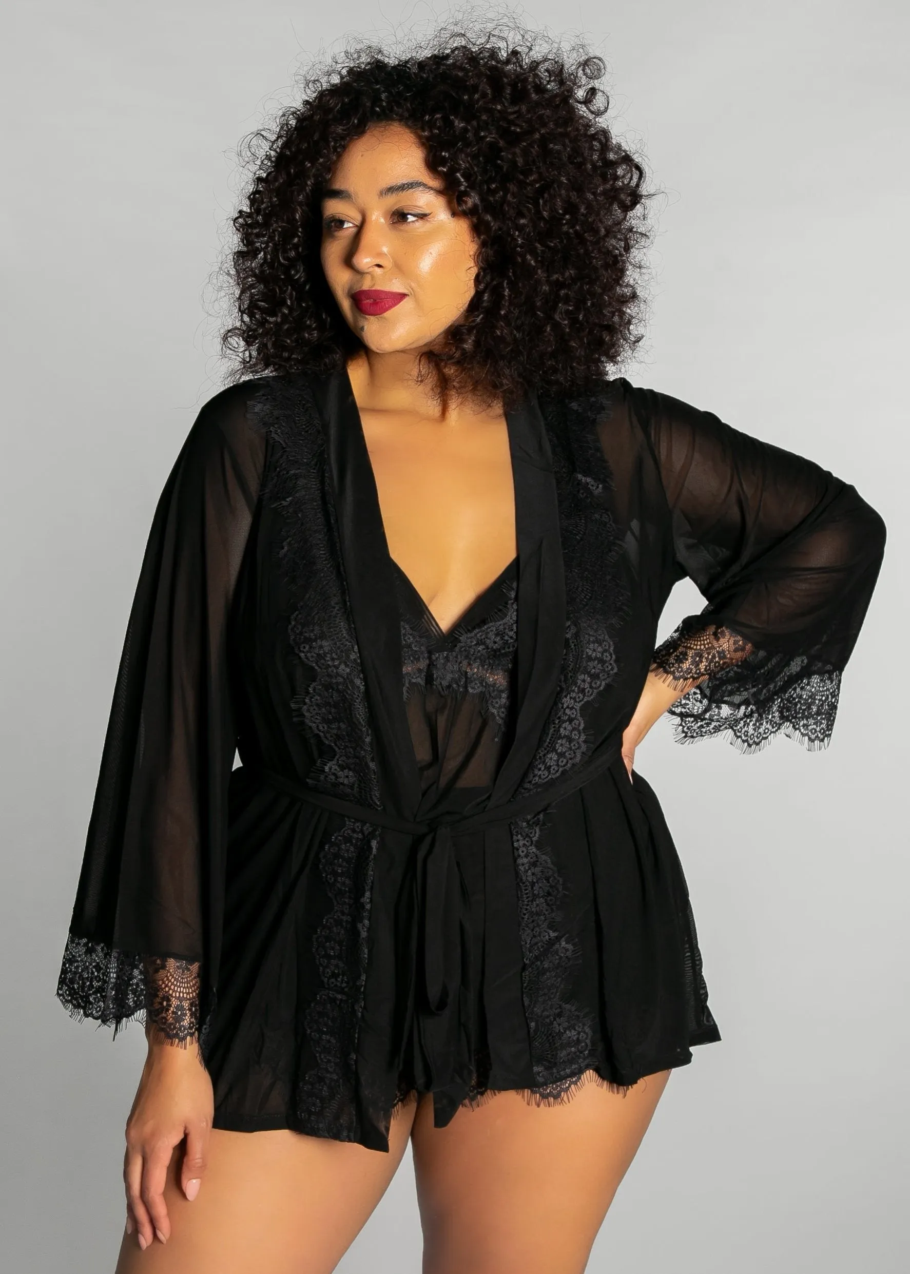 Up All Night Lace Trim Robe