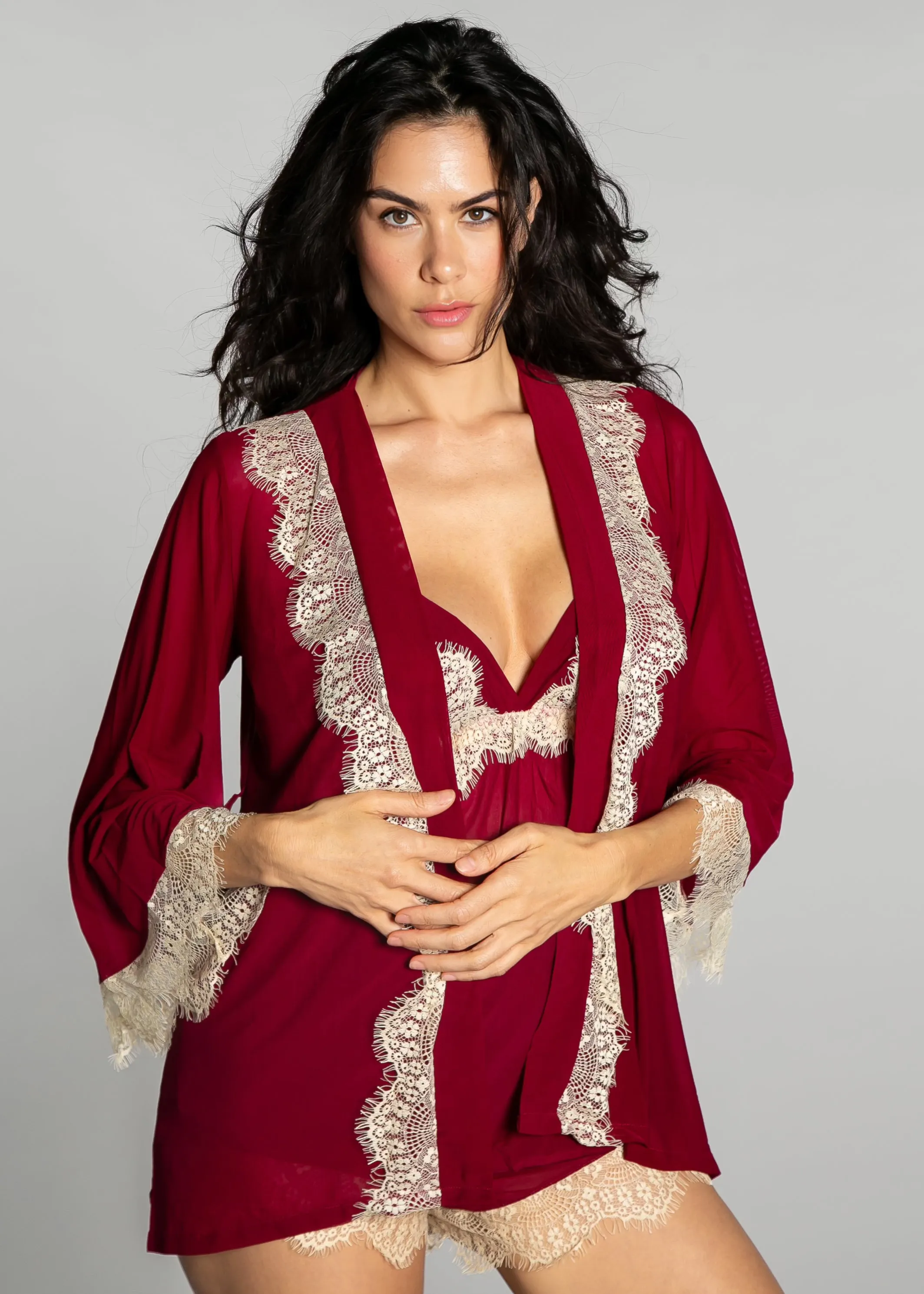 Up All Night Lace Trim Robe