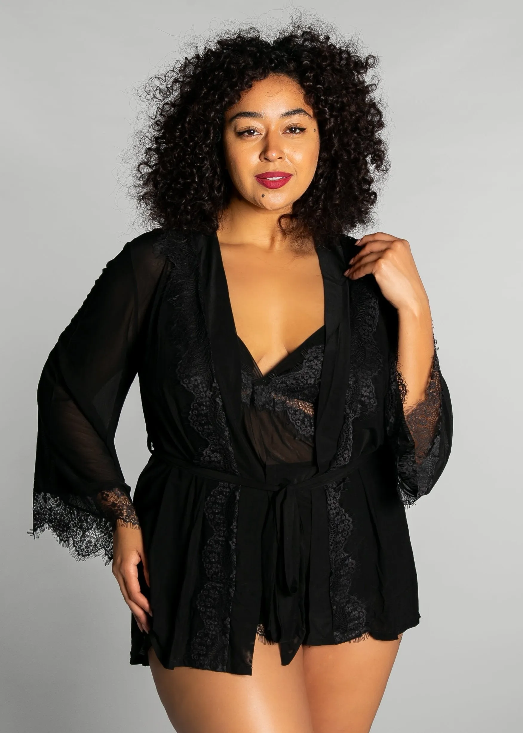 Up All Night Lace Trim Robe