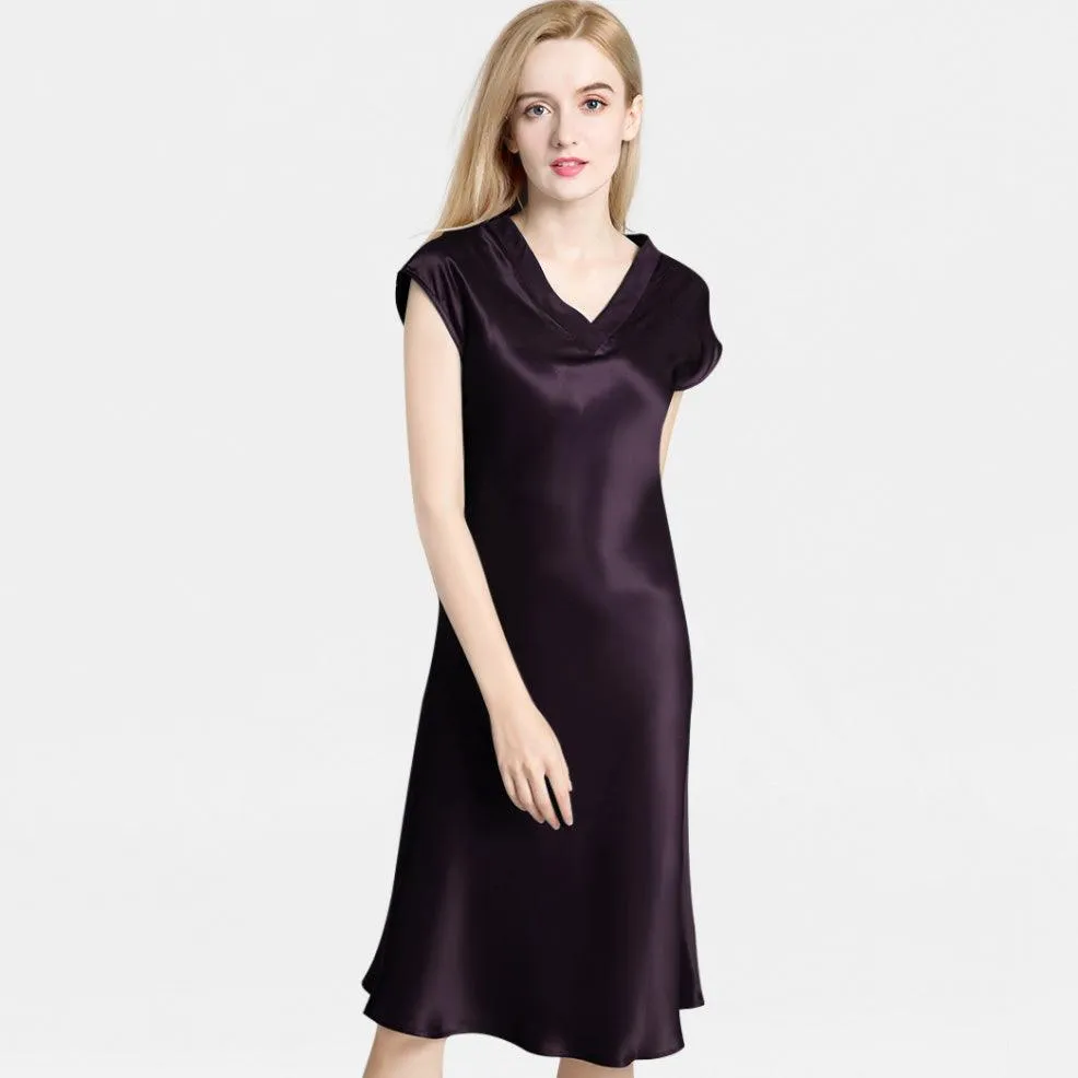 V Neck 22 Momme Mulberry  Silk Nightgowns for Women