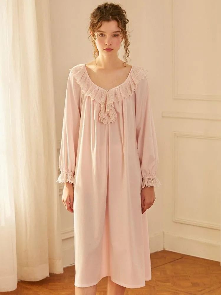 Vintage Cotton nightgown, Victorian Nightgown, Vintage Royal Princess V-neck Long Nightdress