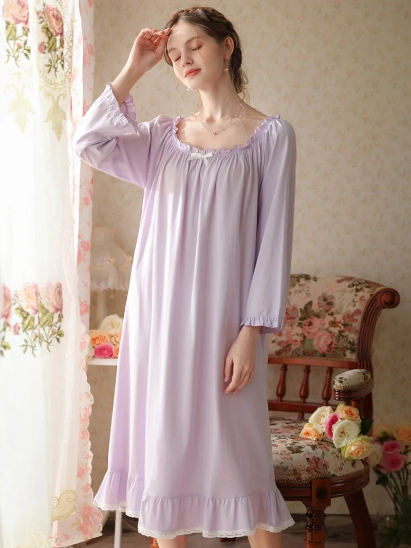 Vintage French Nightdress, Cotton Victorian Nightgown, Women Long Sleeves Loose Ruffles Princess Vintage Nightgown