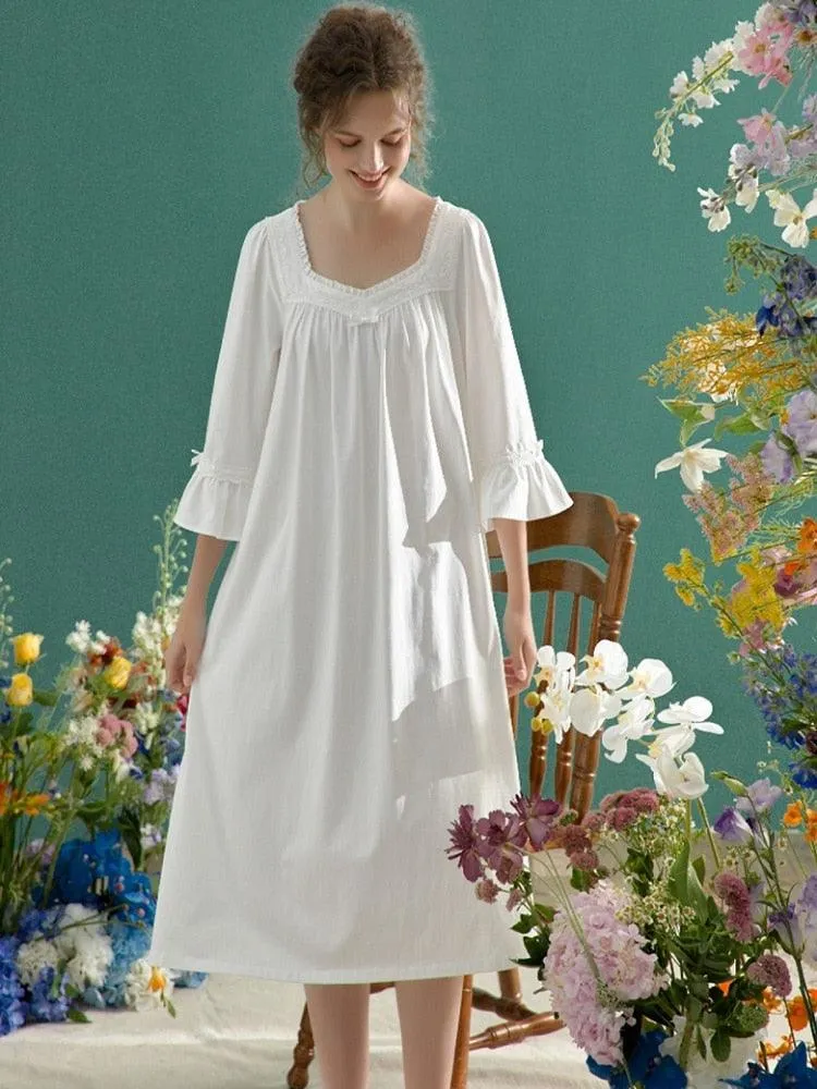 Vintage Soft Cotton Nightgown For Women, Victorian Vintage Nightgown