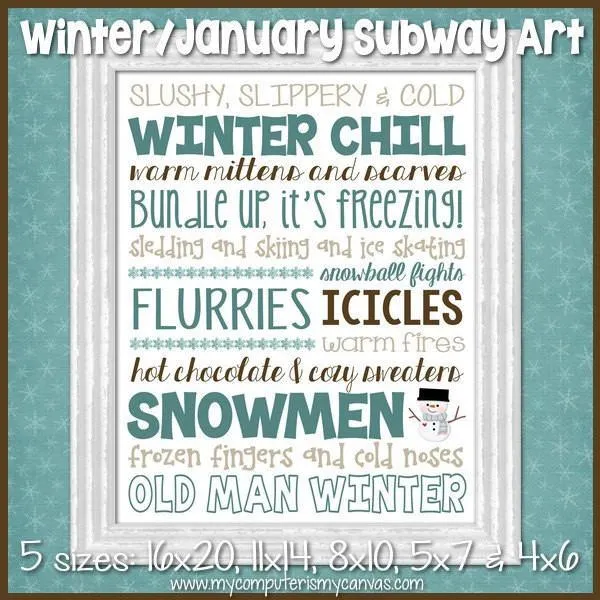 Winter or January Subway Art PRINTABLE