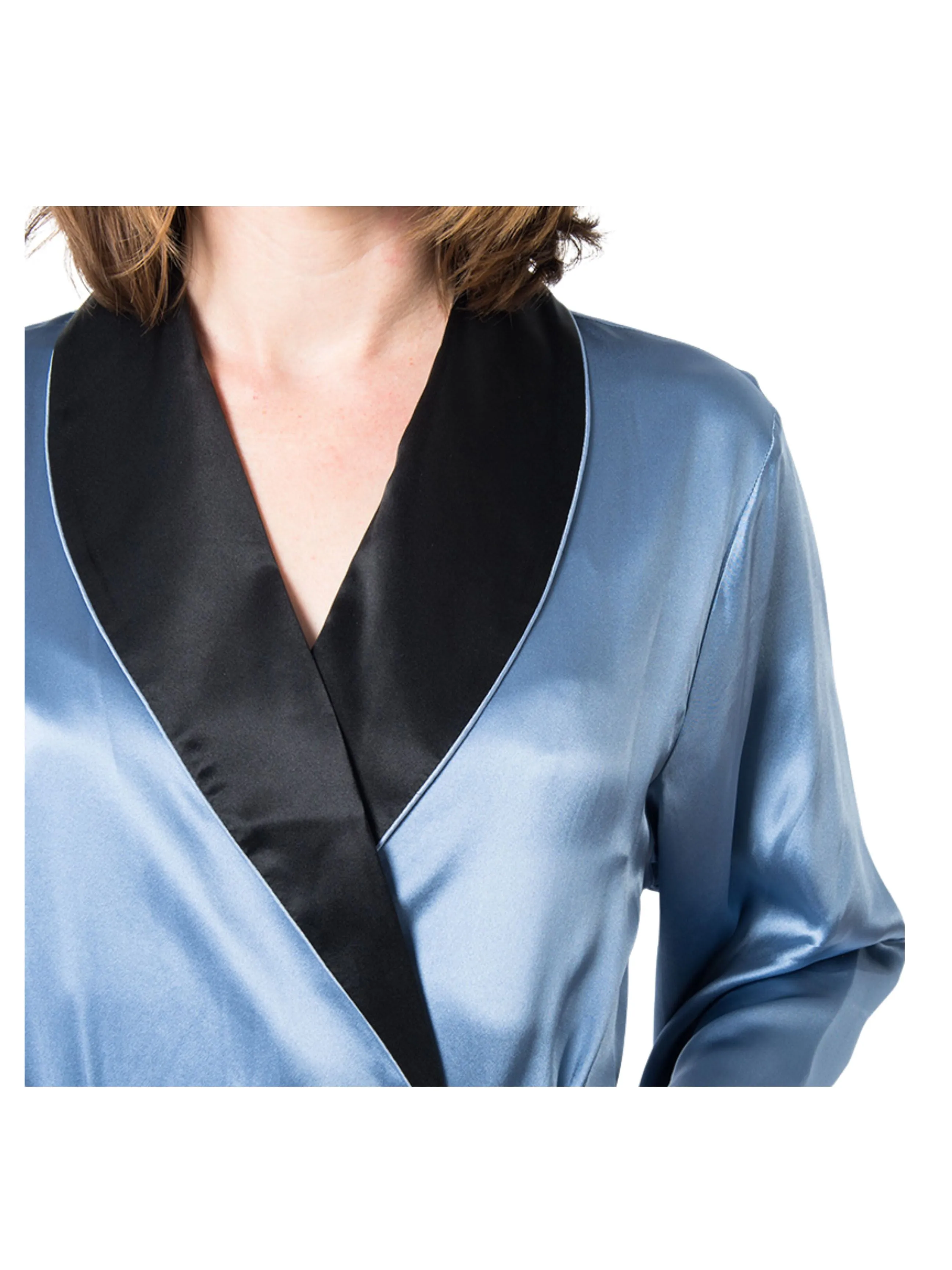 Women's Twilight Mulberry Silk Robe with Black Collar