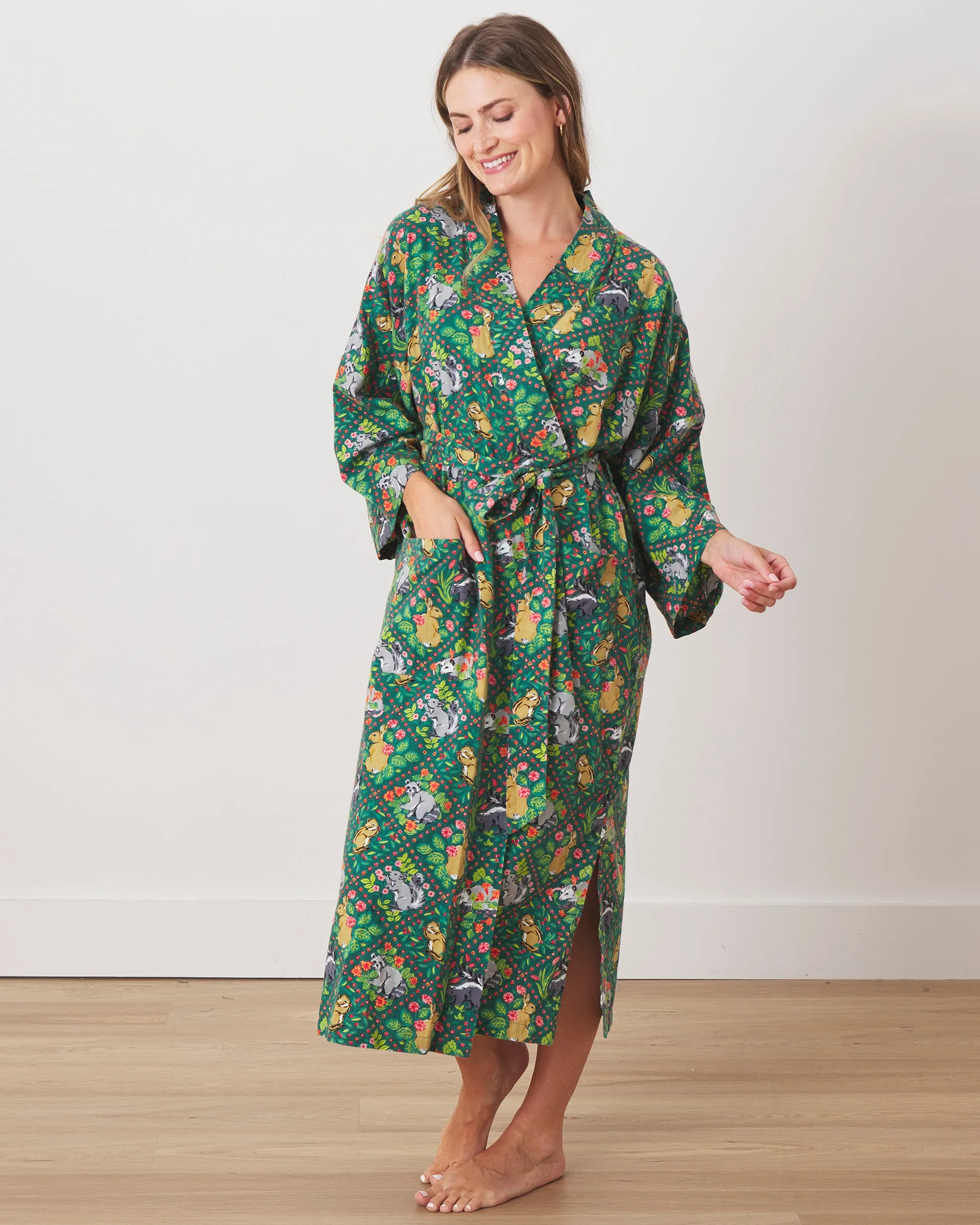 Woodland Critters - Flannel Robe - Fern