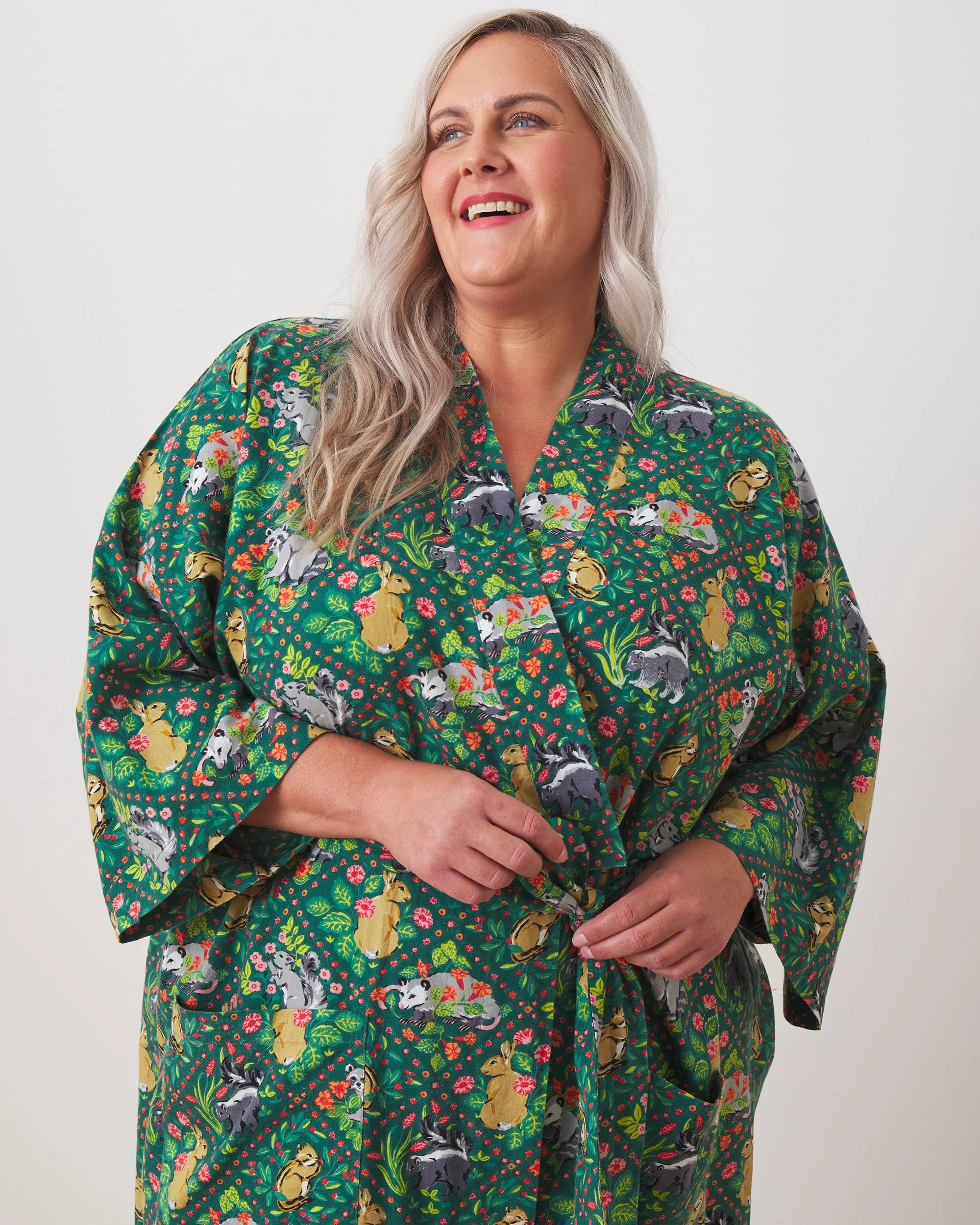 Woodland Critters - Flannel Robe - Fern