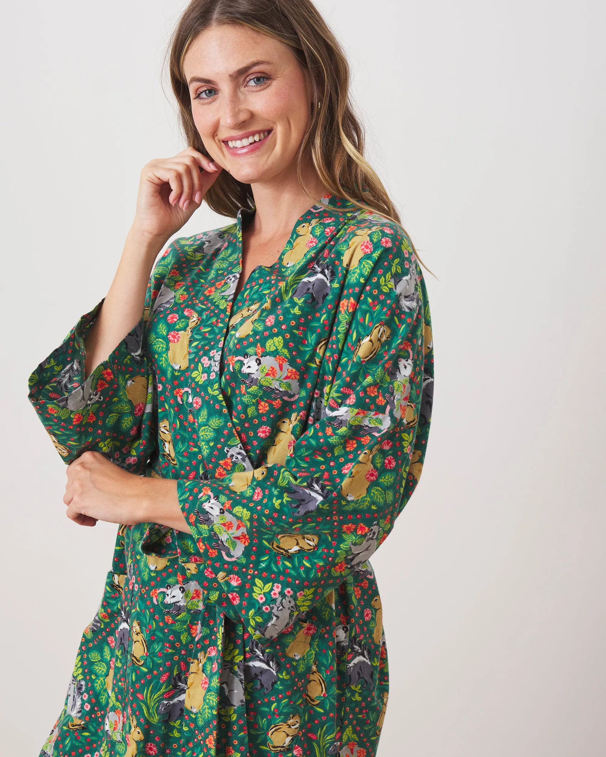 Woodland Critters - Flannel Robe - Fern