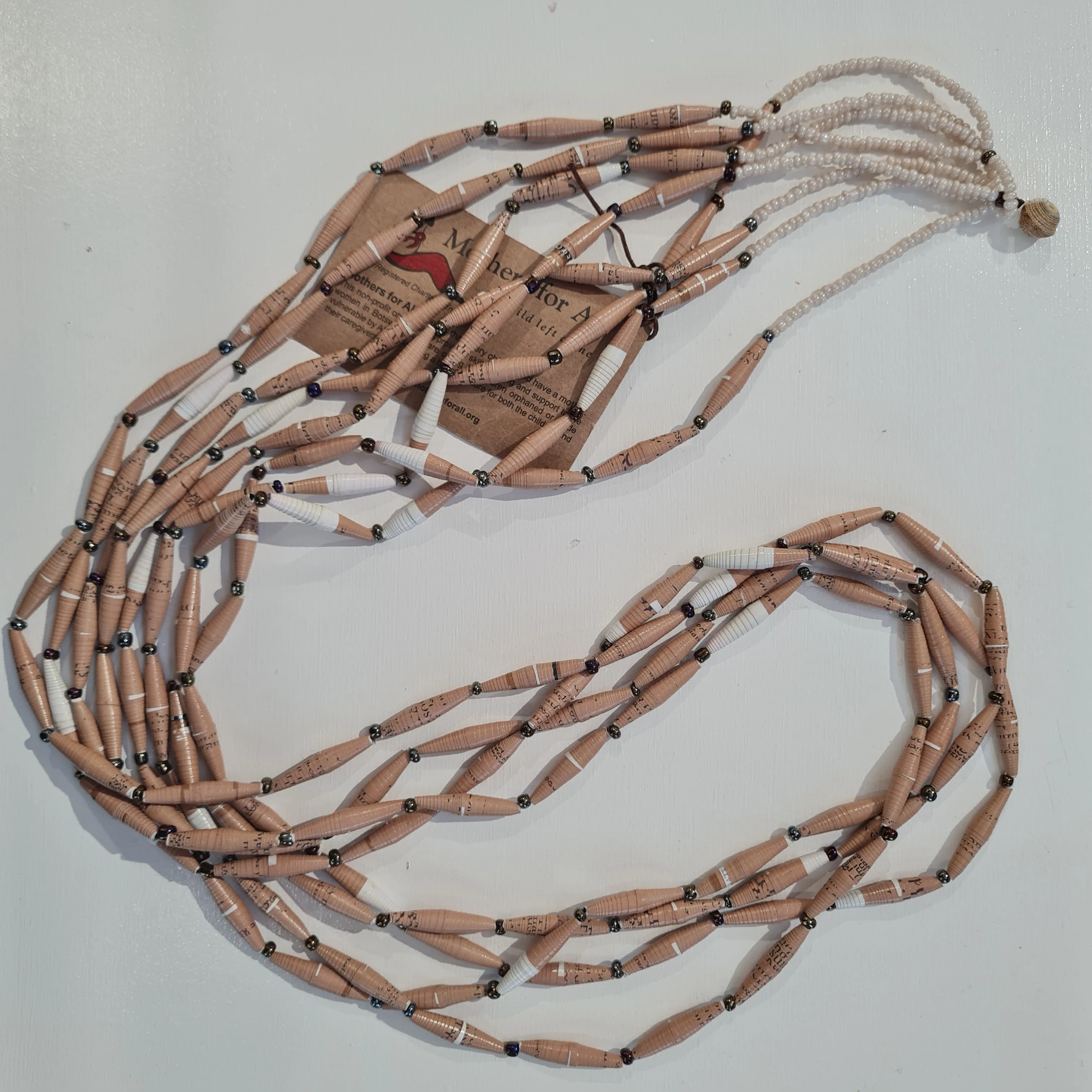 World Design Recycled Magazine Necklace - Long Beige